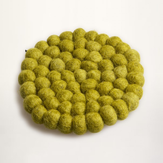 green coaster of felt balls