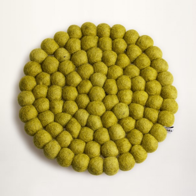 green trivet of felt balls