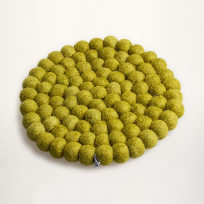 green trivet of felt balls