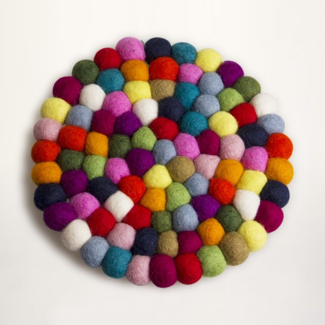 multicolor trivet of felt balls