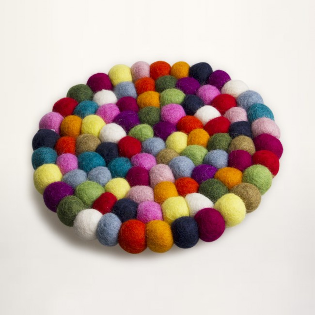 multicolor trivet of felt balls